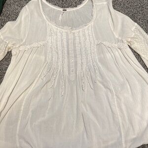 Free People Ivory Pintuck Lace Peasant Tunic